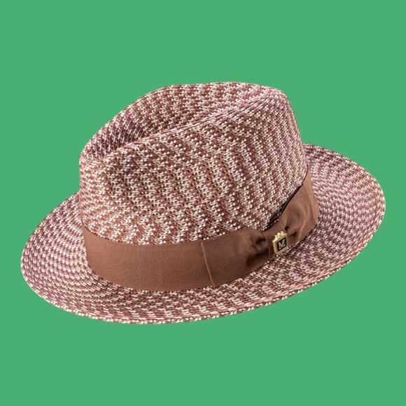 MONTIQUE MEN'S  CAPUCCINO-WHITE WEAVE PATTERNED FEDORA HAT. H96 - Picture 1 of 2